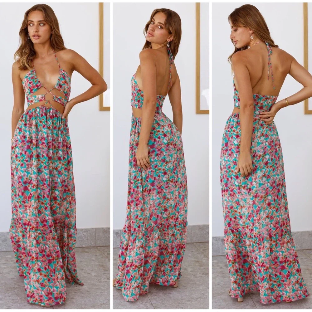 💐 Hello Molly, Free Flight Floral Strappy Maxi Dress - Picture 1 of 16